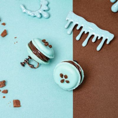 ミントチョコレートプチマカロンイヤリング（ペア）