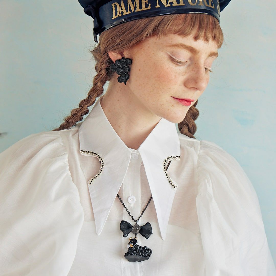 バレエコア スワン ブラック リボン ネックレス