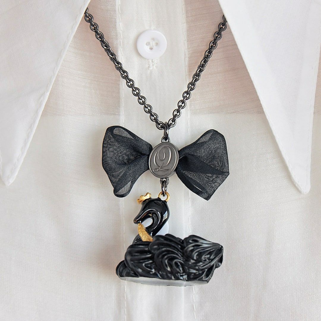 バレエコア スワン ブラック リボン ネックレス
