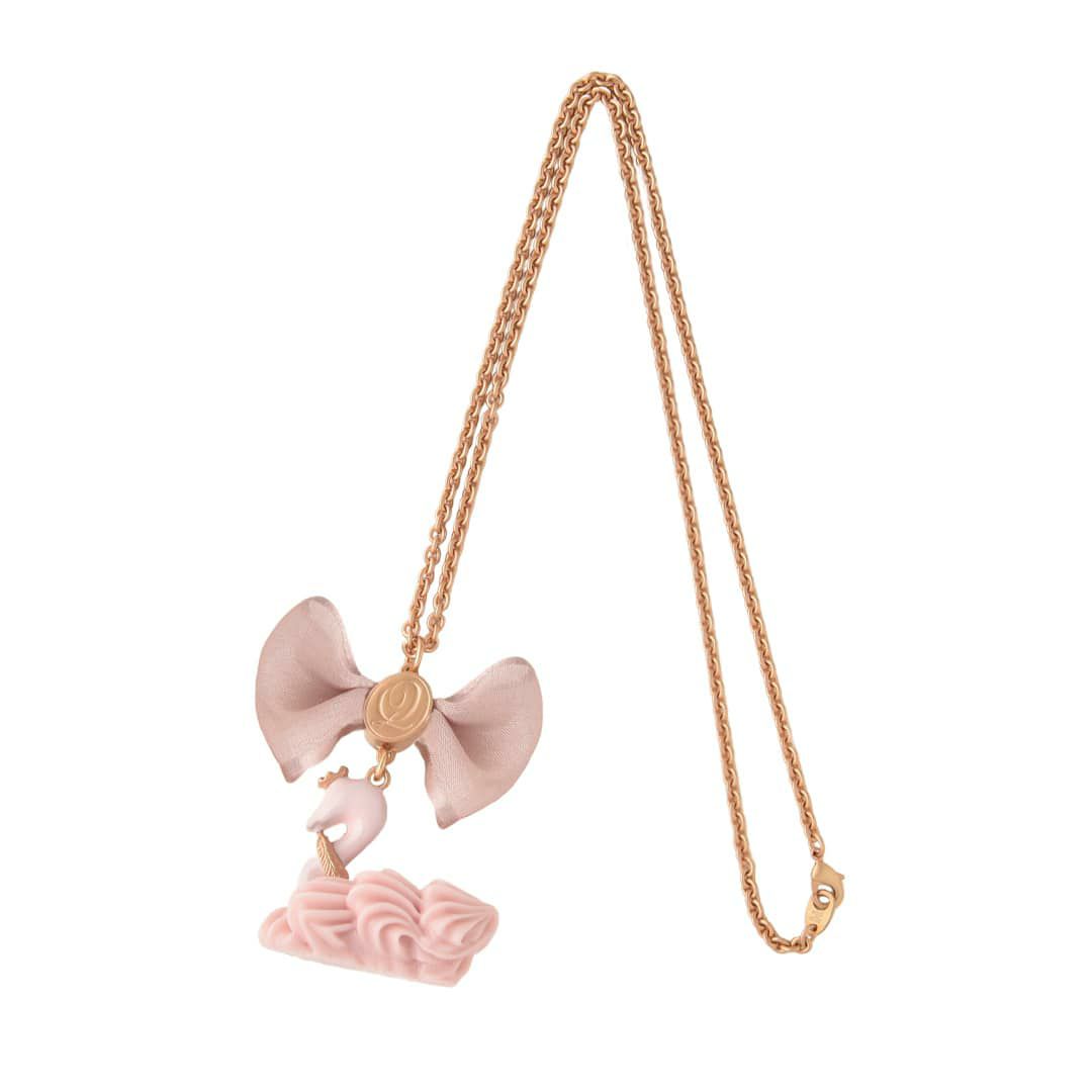 バレエコア スワン ピンク リボン ネックレス