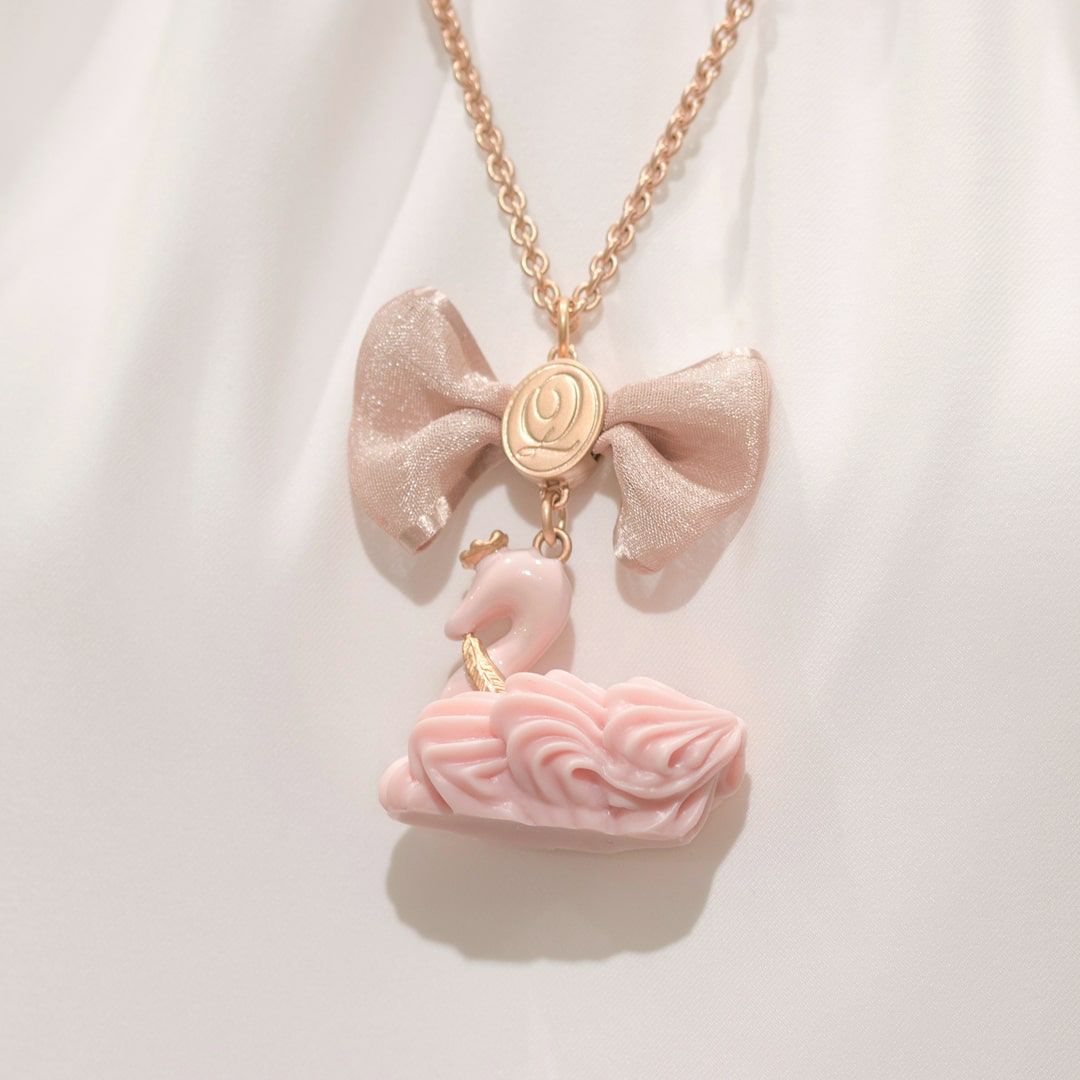 バレエコア スワン ピンク リボン ネックレス