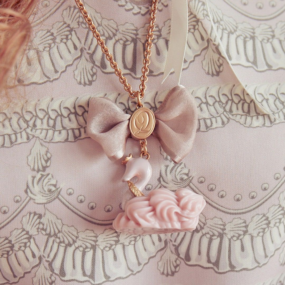 バレエコア スワン ピンク リボン ネックレス
