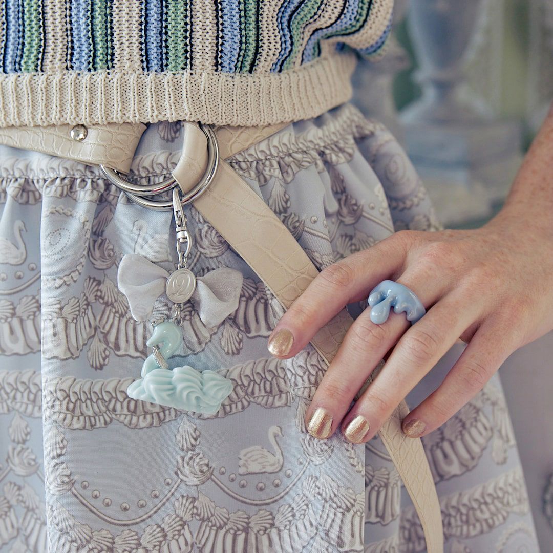 バレエコア スワン ブルー リボン バッグチャーム