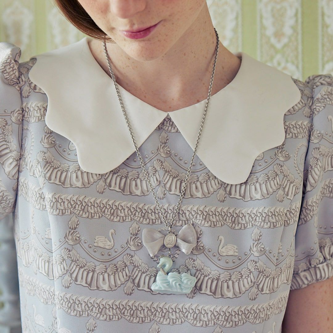 バレエコア スワン ブルー リボン ネックレス