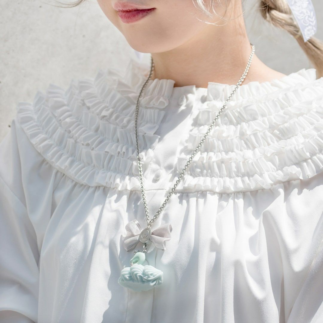 バレエコア スワン ブルー リボン ネックレス