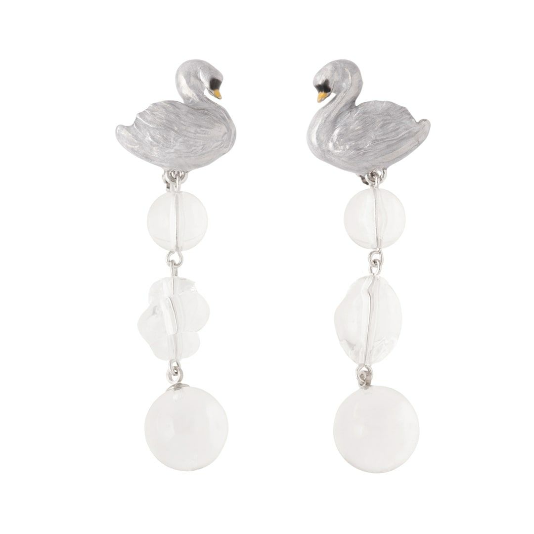 バレエコア スワン クリア イヤリング