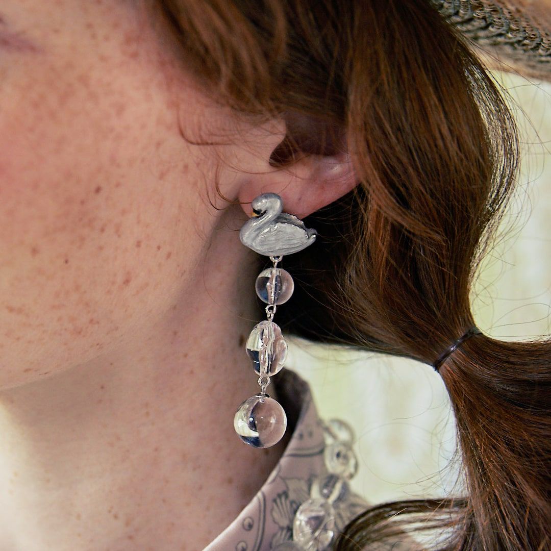 バレエコア スワン クリア イヤリング