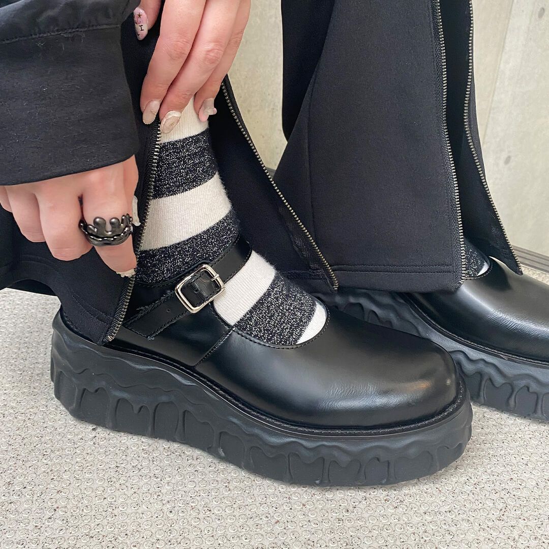 本革 メルティングチョコレート　メリージェーン（ブラック） シューズ