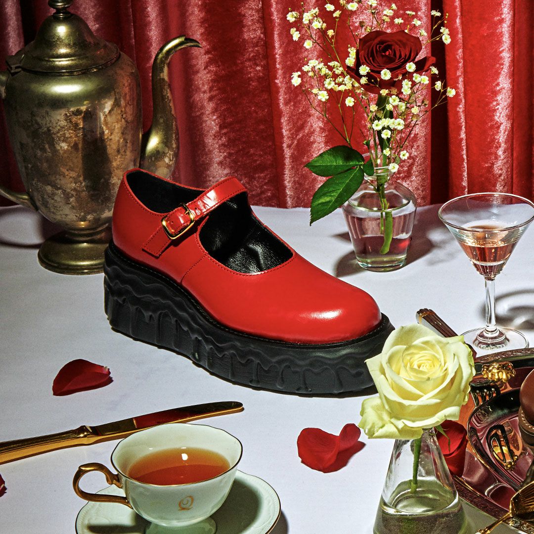 本革 メルティングチョコレート　メリージェーン（レッド） シューズ