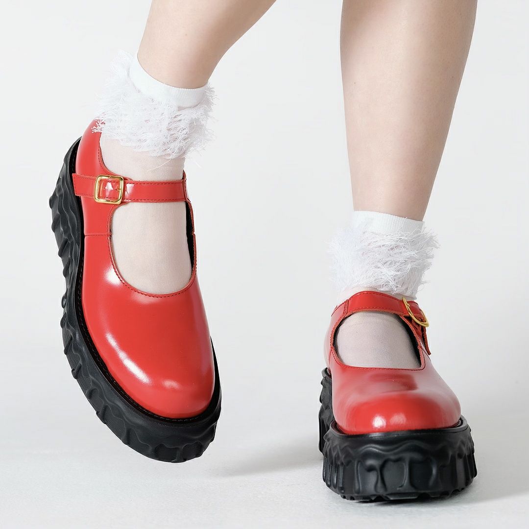 本革 メルティングチョコレート　メリージェーン（レッド） シューズ