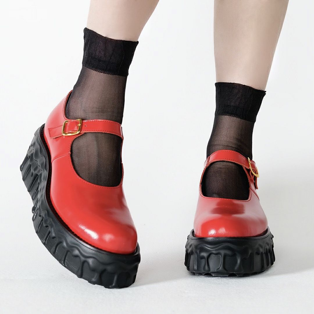 本革 メルティングチョコレート　メリージェーン（レッド） シューズ