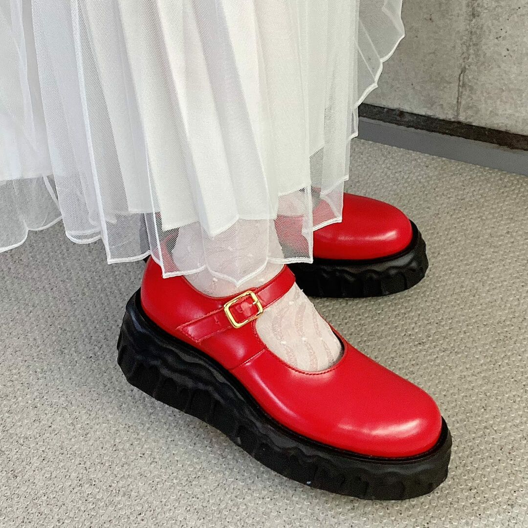 本革 メルティングチョコレート　メリージェーン（レッド） シューズ