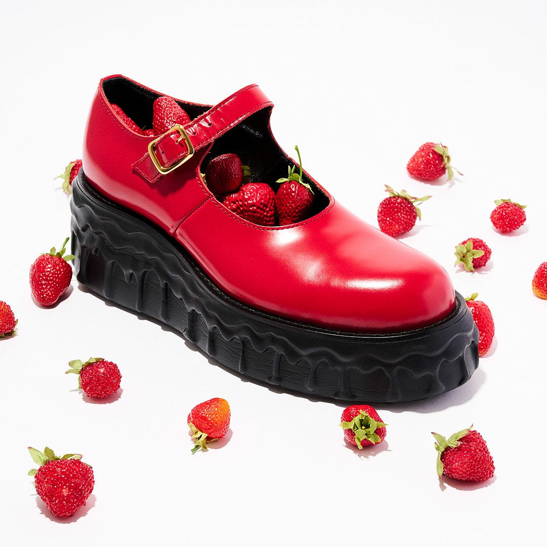 本革 メルティングチョコレート　メリージェーン（レッド） シューズ