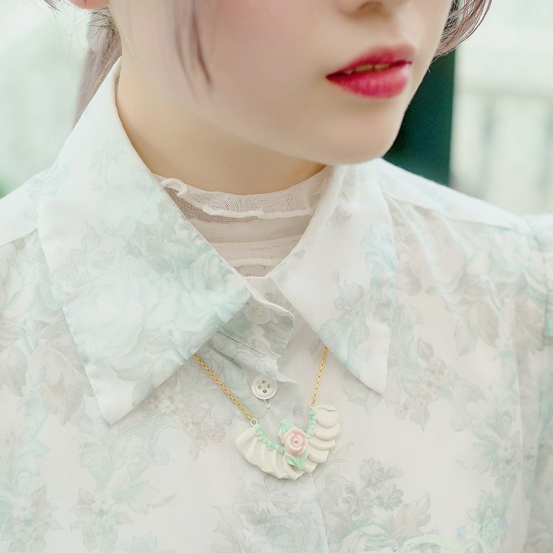バレエコア フリル ホワイト  ローズ ネックレス