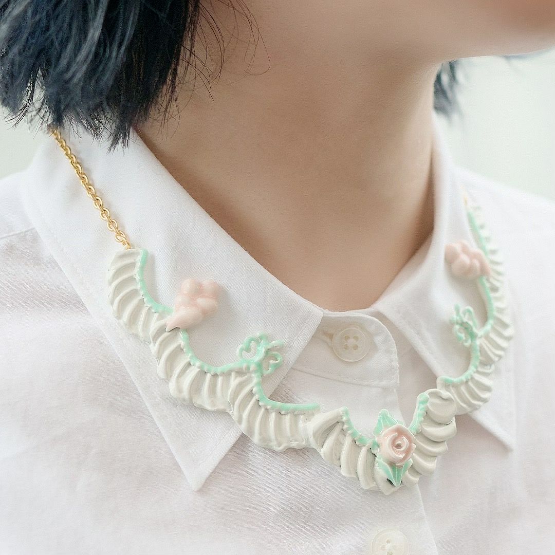 バレエコア フリル ホワイト  ローズ ネックレス
