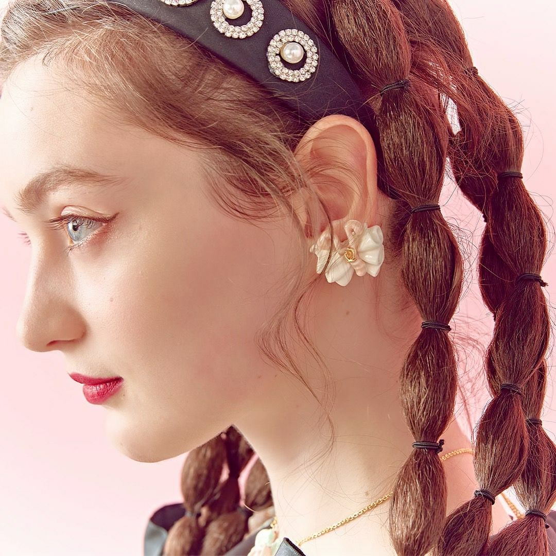 バレエコア フリル ピンク  ピアス