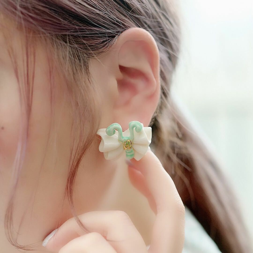 バレエコア フリル ミントグリーン ピアス