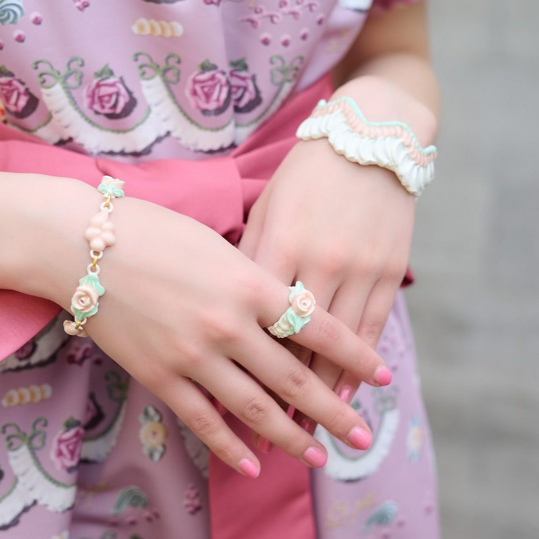 バレエコア フリル ローズ ピンク リング