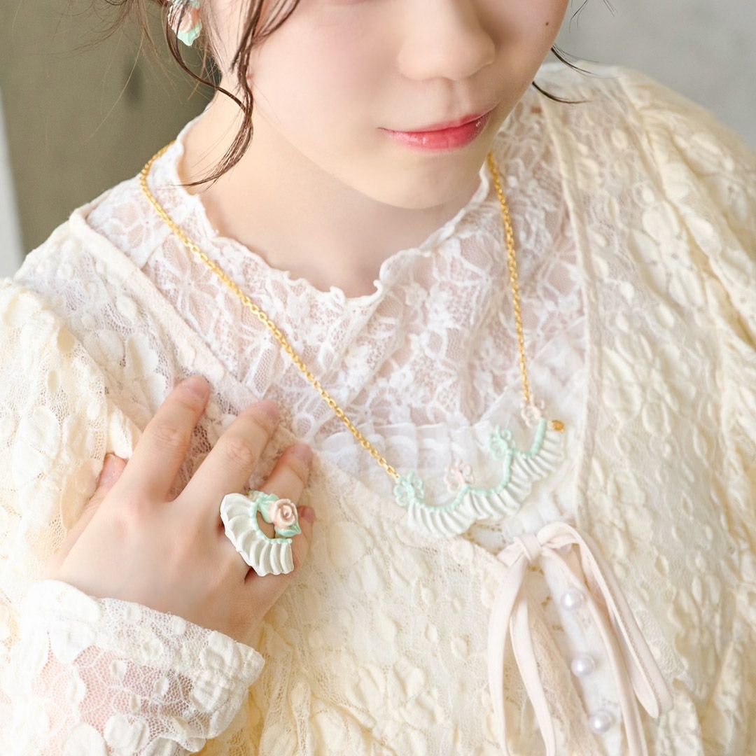 バレエコア フリル ローズ ピンク リング