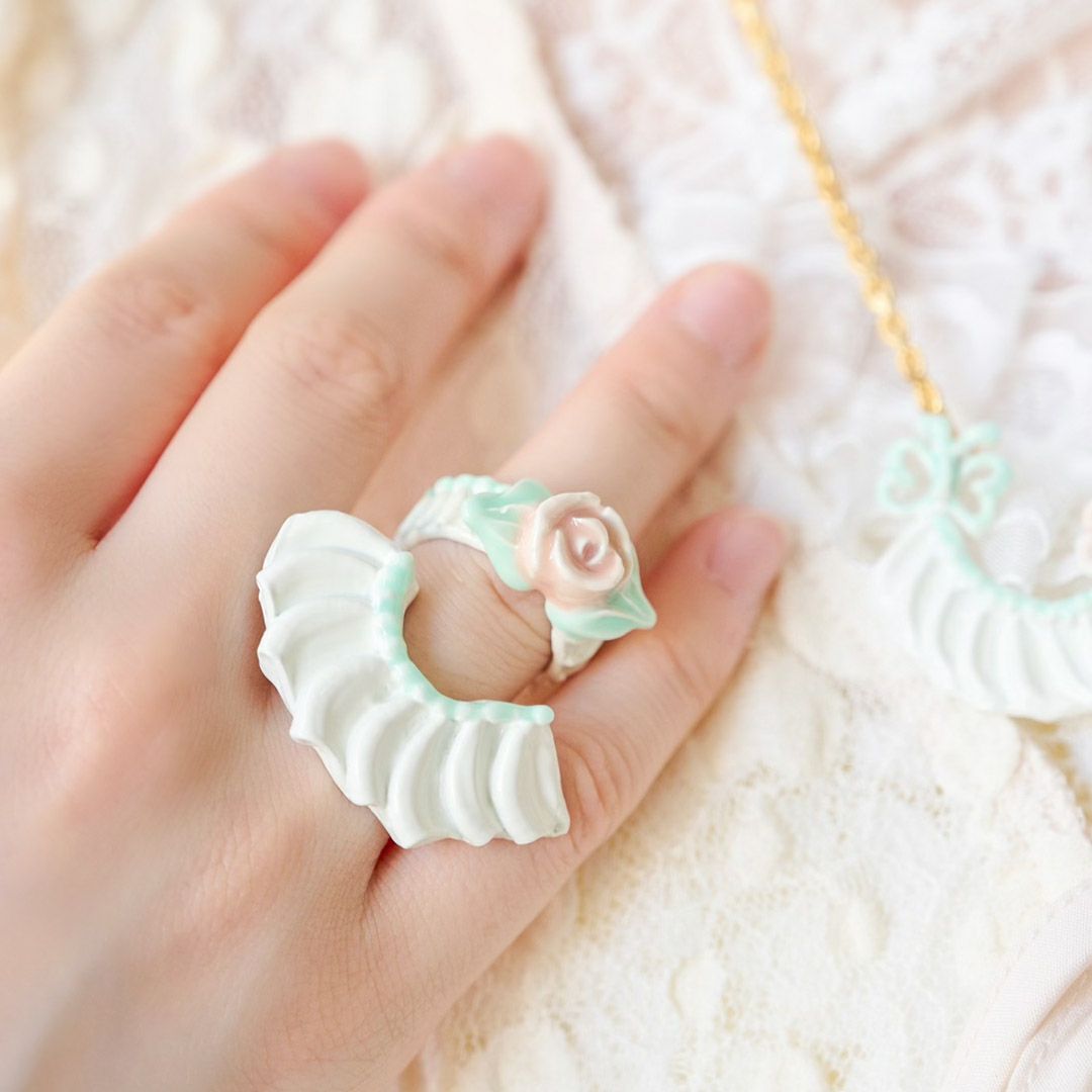 バレエコア フリル ローズ ピンク リング