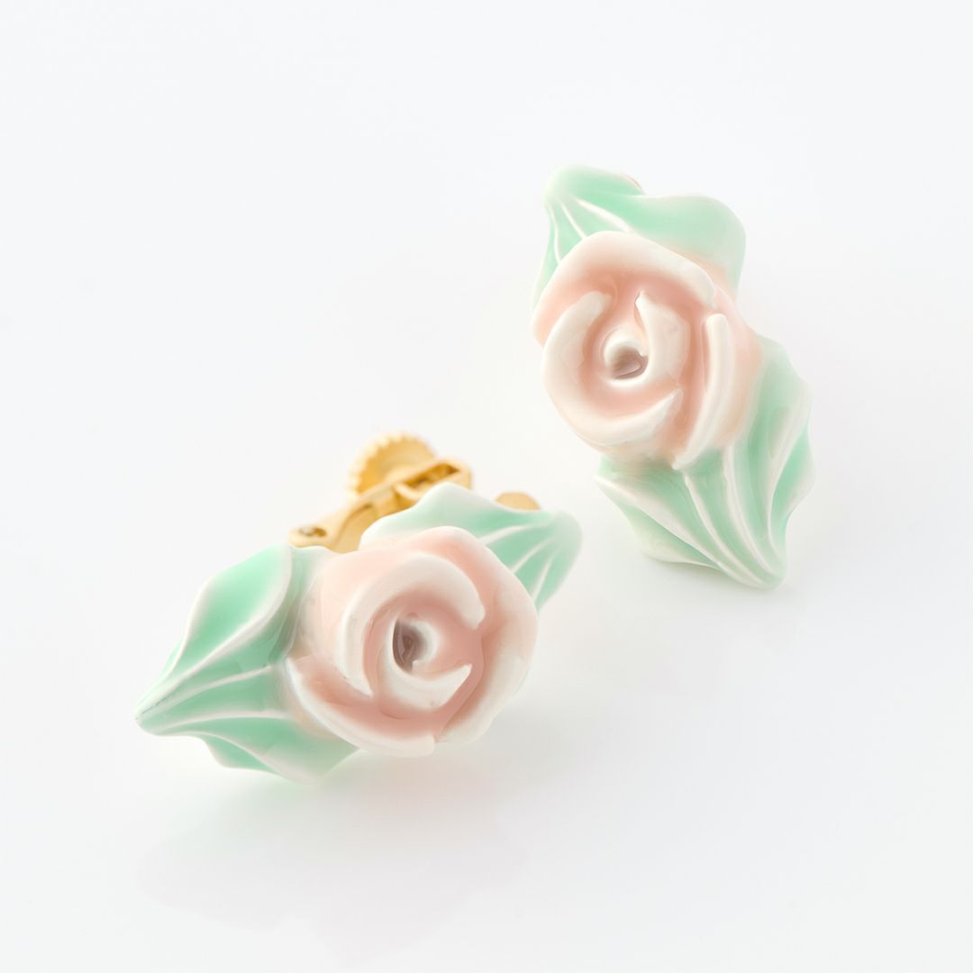 バレエコア フリル ローズ ピンク イヤリング