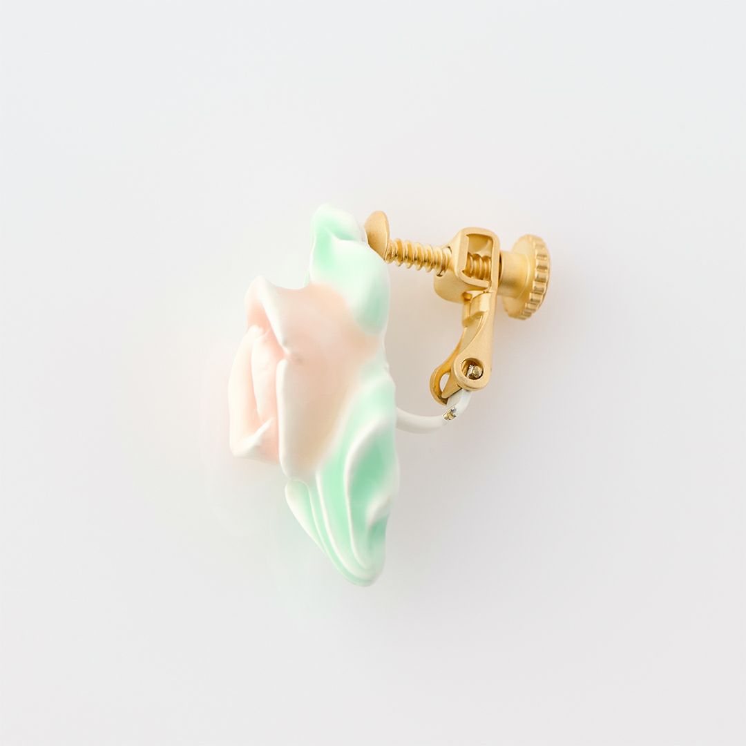 バレエコア フリル ローズ ピンク イヤリング