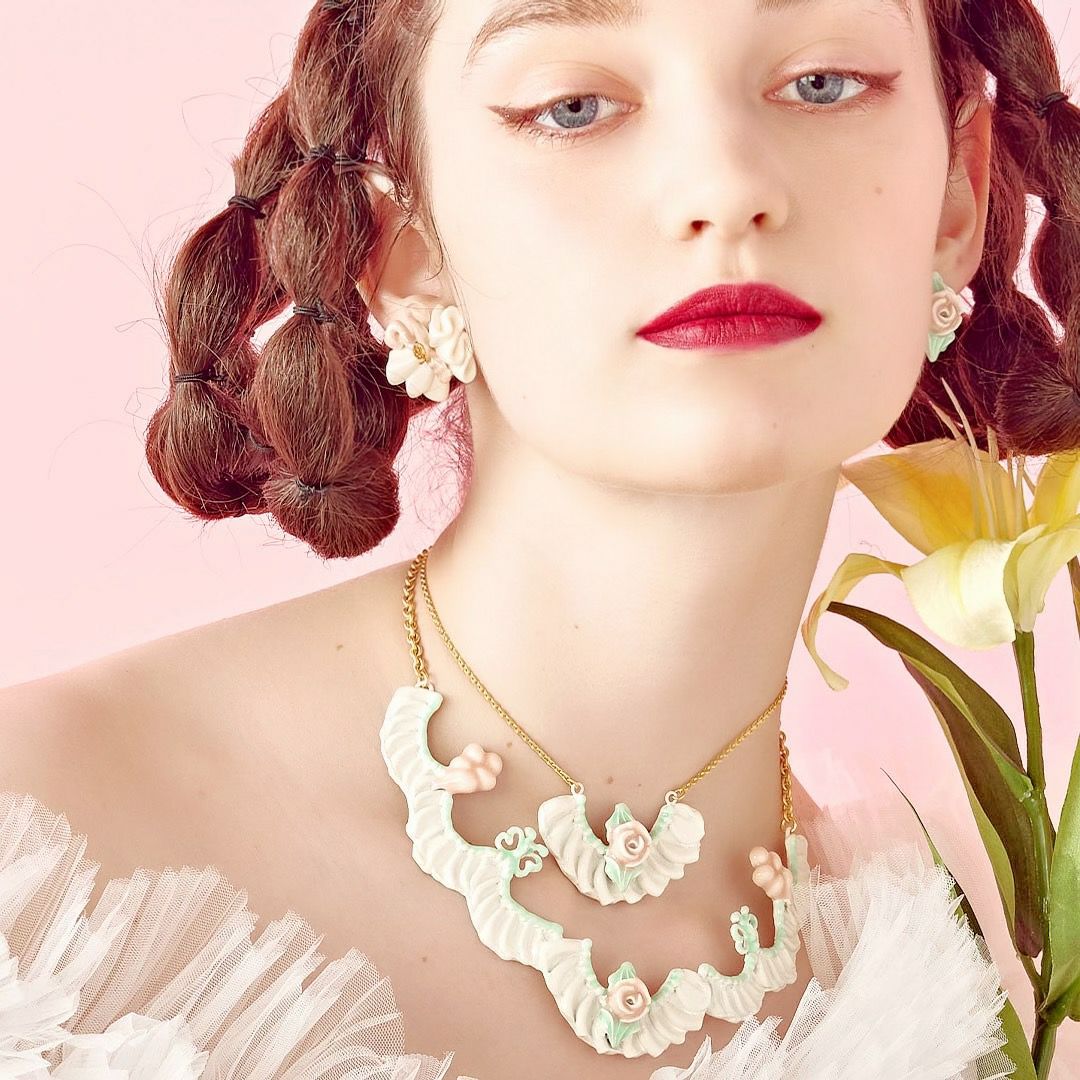 バレエコア フリル ローズ ピンク イヤリング