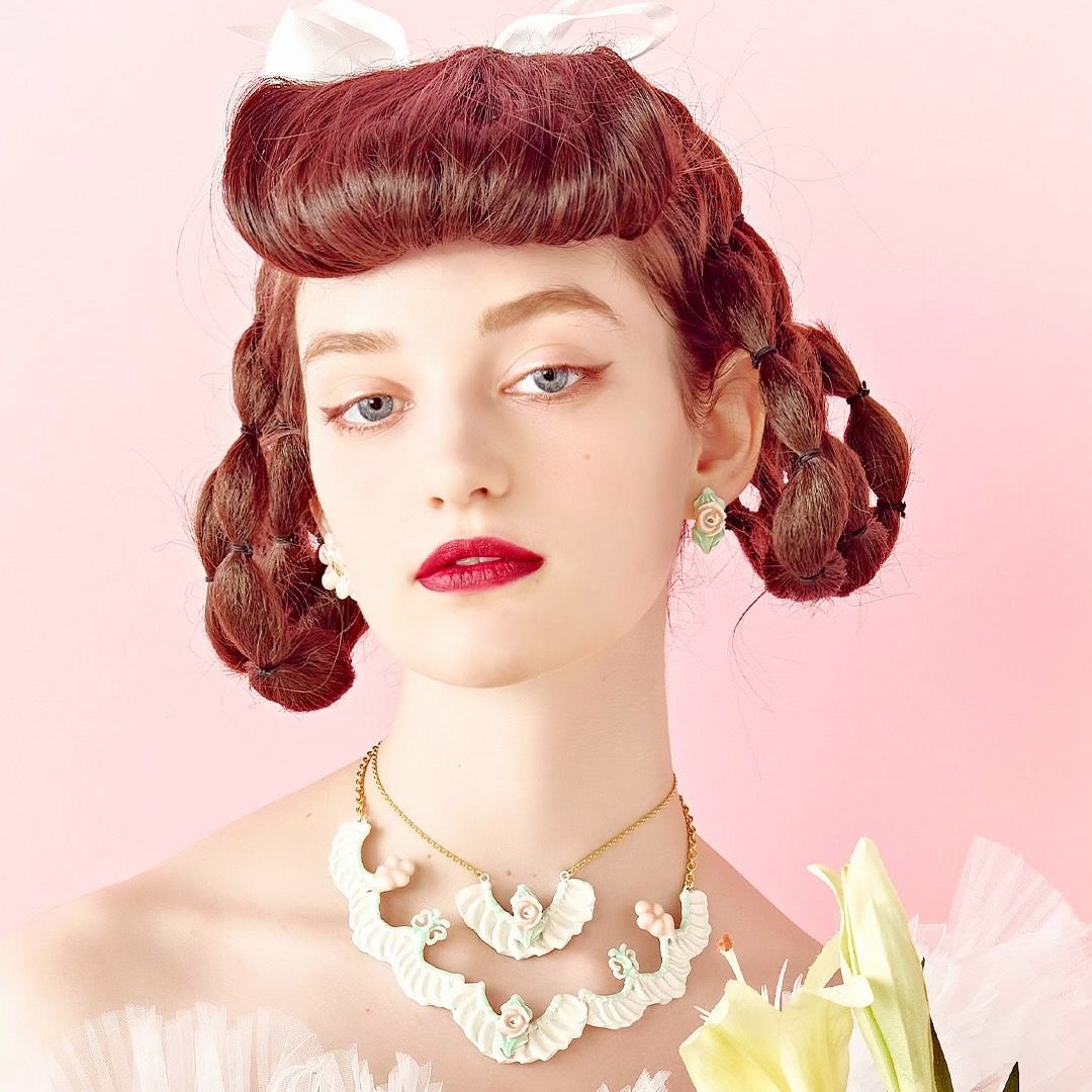 バレエコア フリル ローズ ピンク ピアス