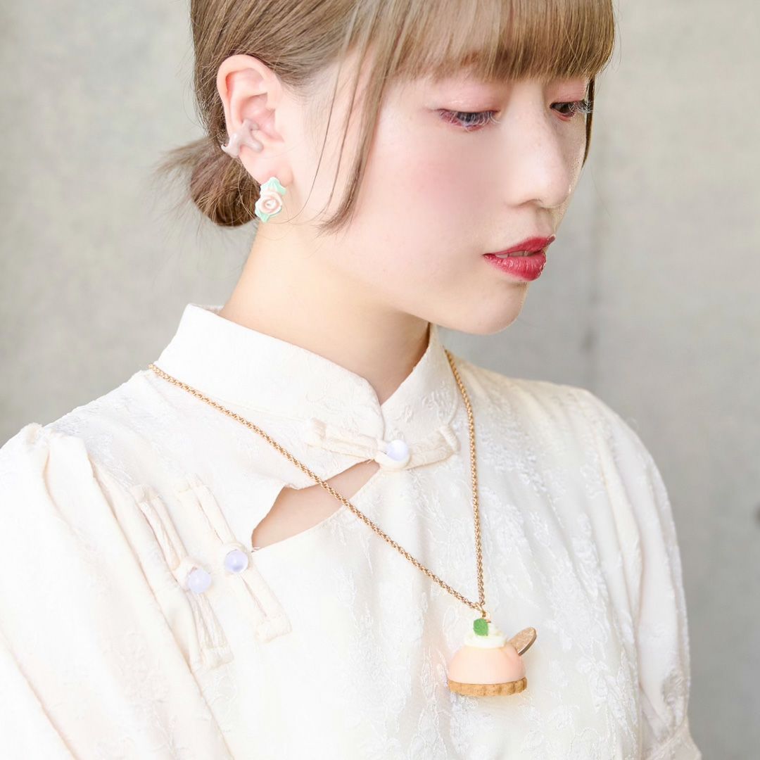 バレエコア フリル ローズ ピンク ピアス