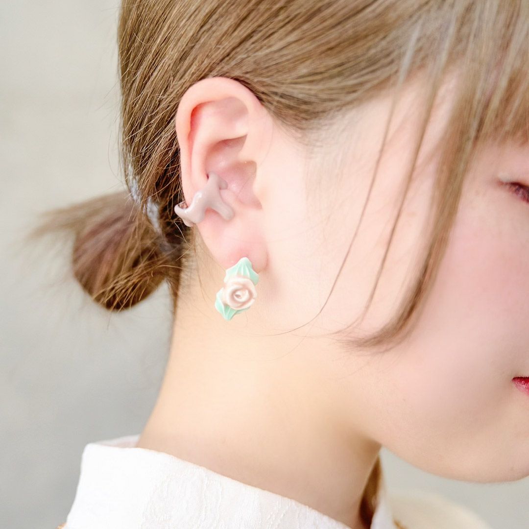 バレエコア フリル ローズ ピンク ピアス