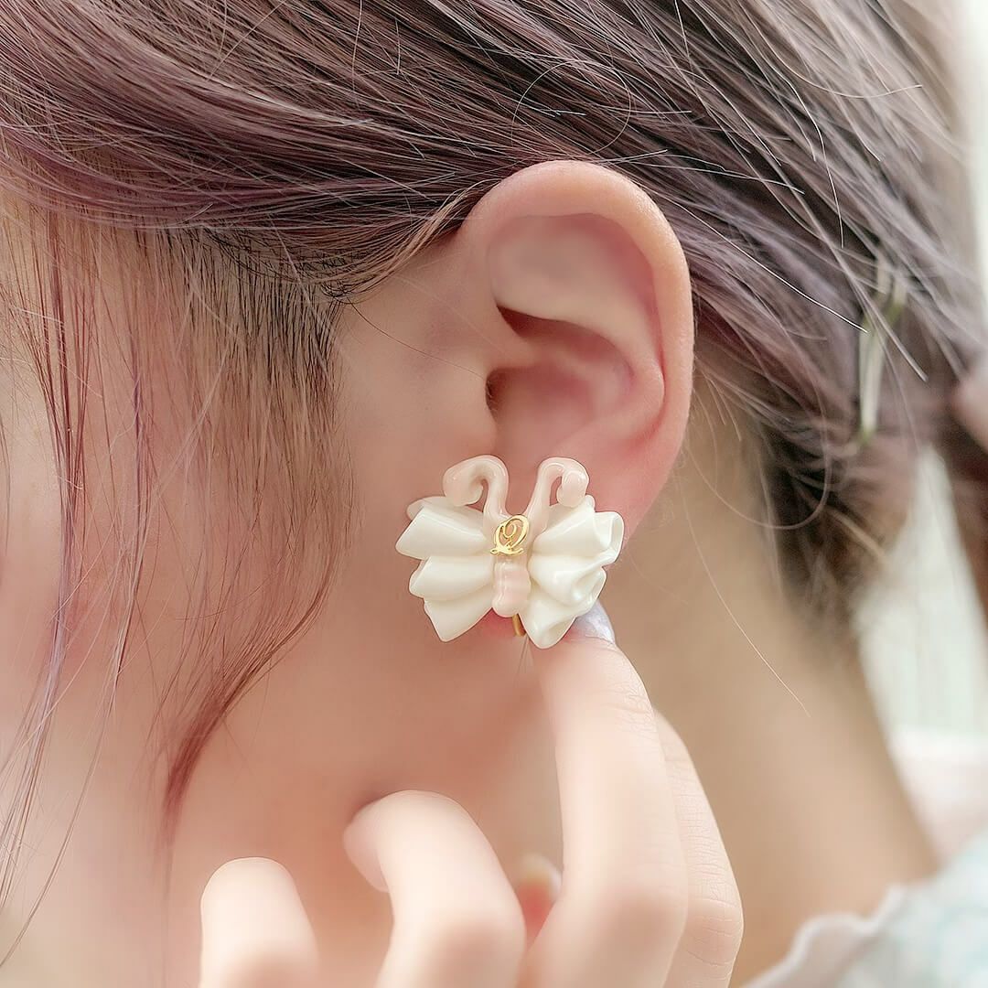 バレエコア フリル ピンク イヤリング