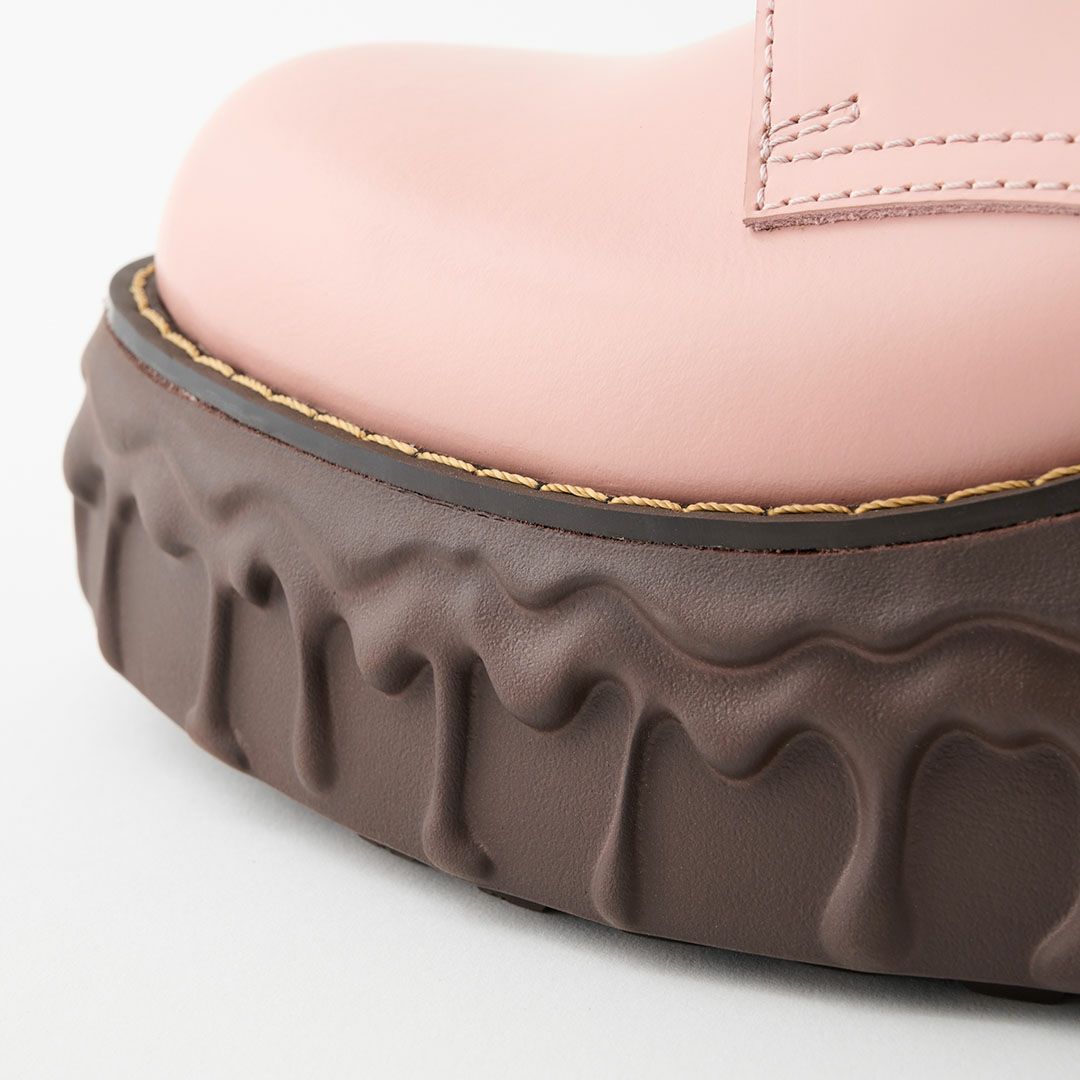 本革 メルティングチョコレート サテンリボンレースアップシューズ（ペールピンク） ブーツ