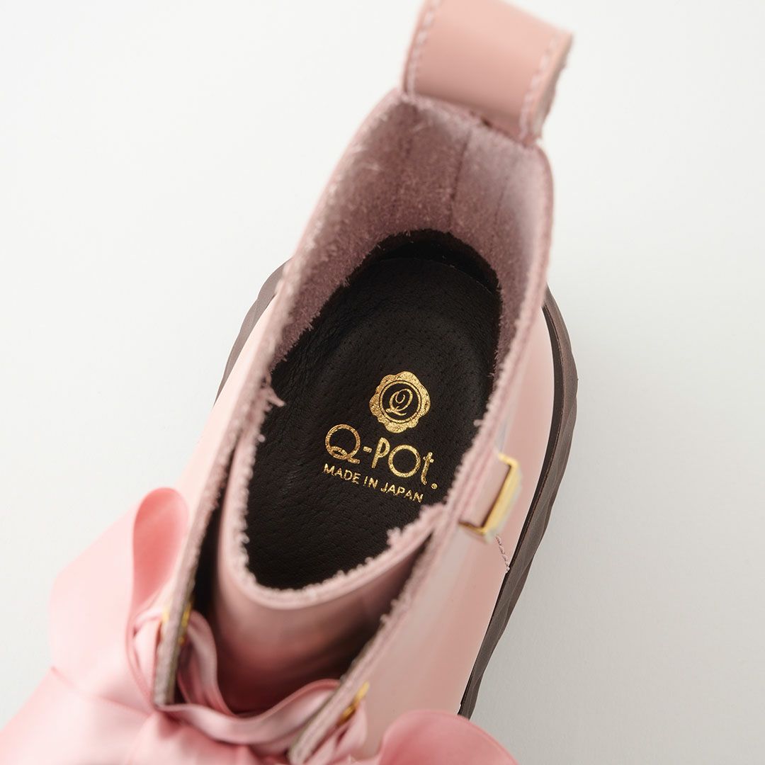 本革 メルティングチョコレート サテンリボンレースアップシューズ（ペールピンク） ブーツ