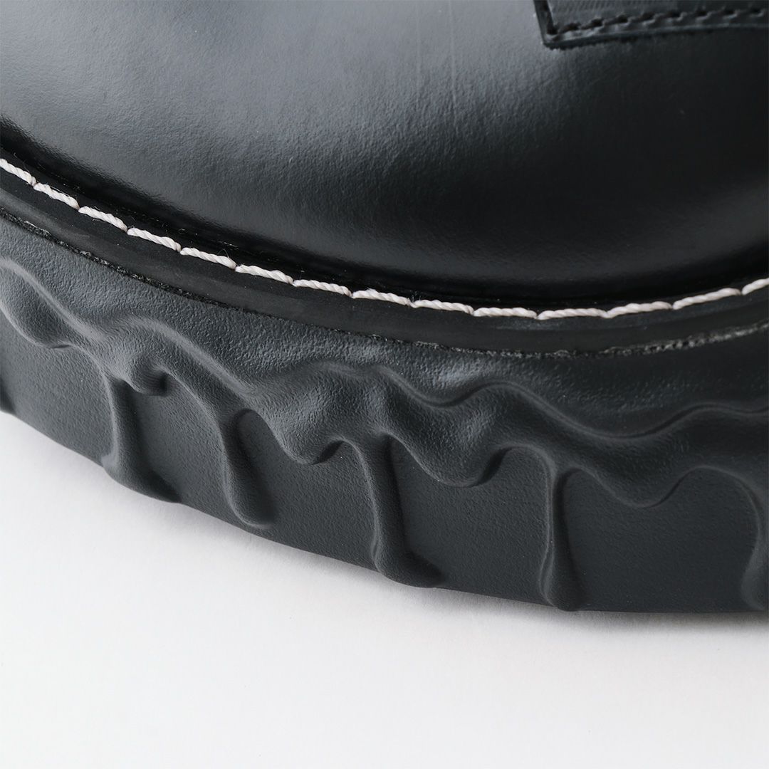 本革 メルティングチョコレート サテンリボンレースアップシューズ（ブラック） ブーツ