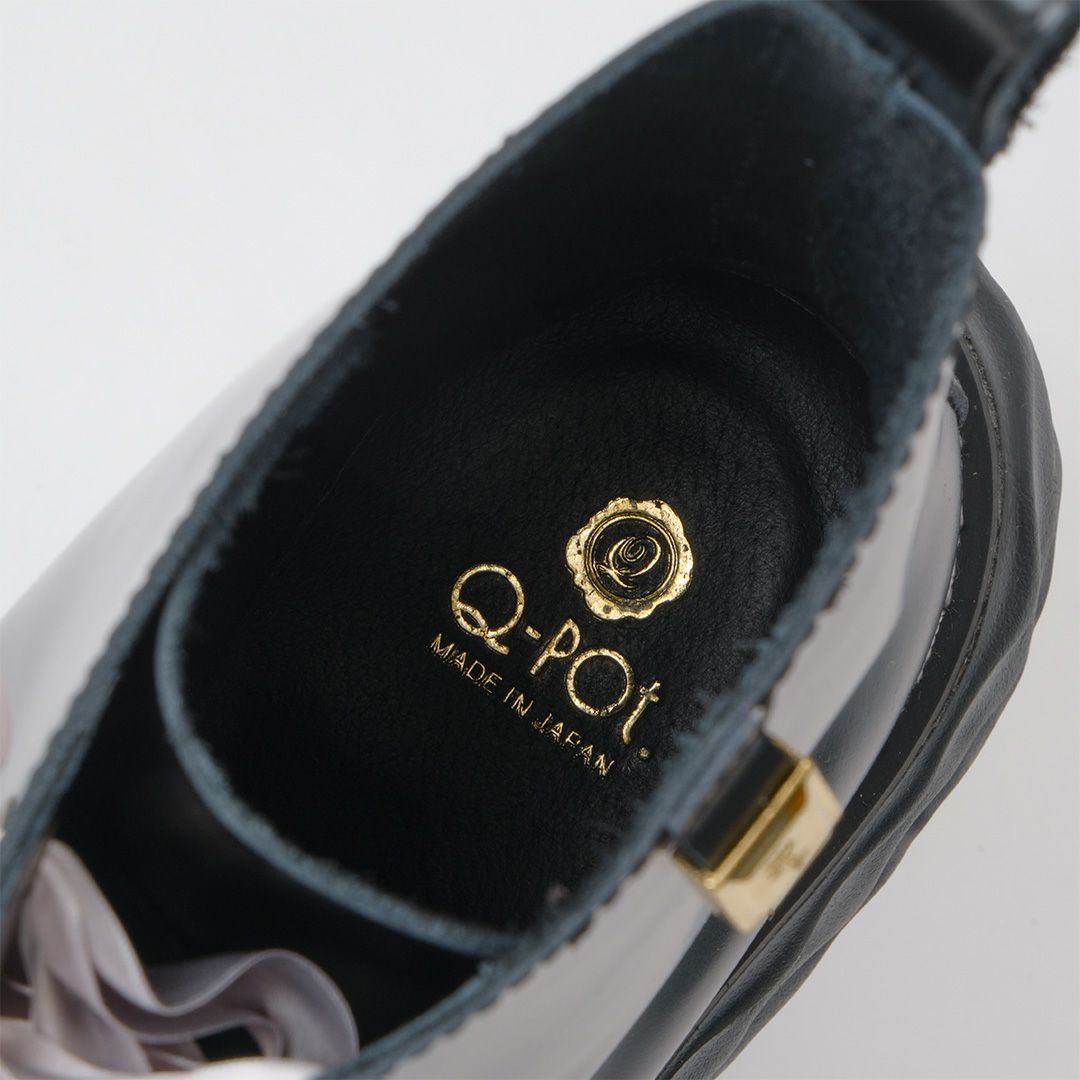 本革 メルティングチョコレート サテンリボンレースアップシューズ（ブラック） ブーツ