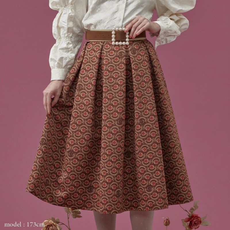 ROSEBUD(ローズバッド)スカート 柄 ブラウン　人気　完売　ミモレ　フレアメルカリでハロウィン