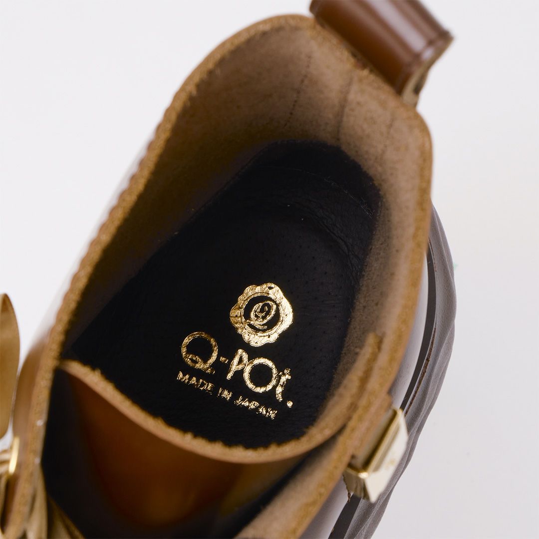 本革 メルティングチョコレート サテンリボンレースアップシューズ（ブラウン） ブーツ