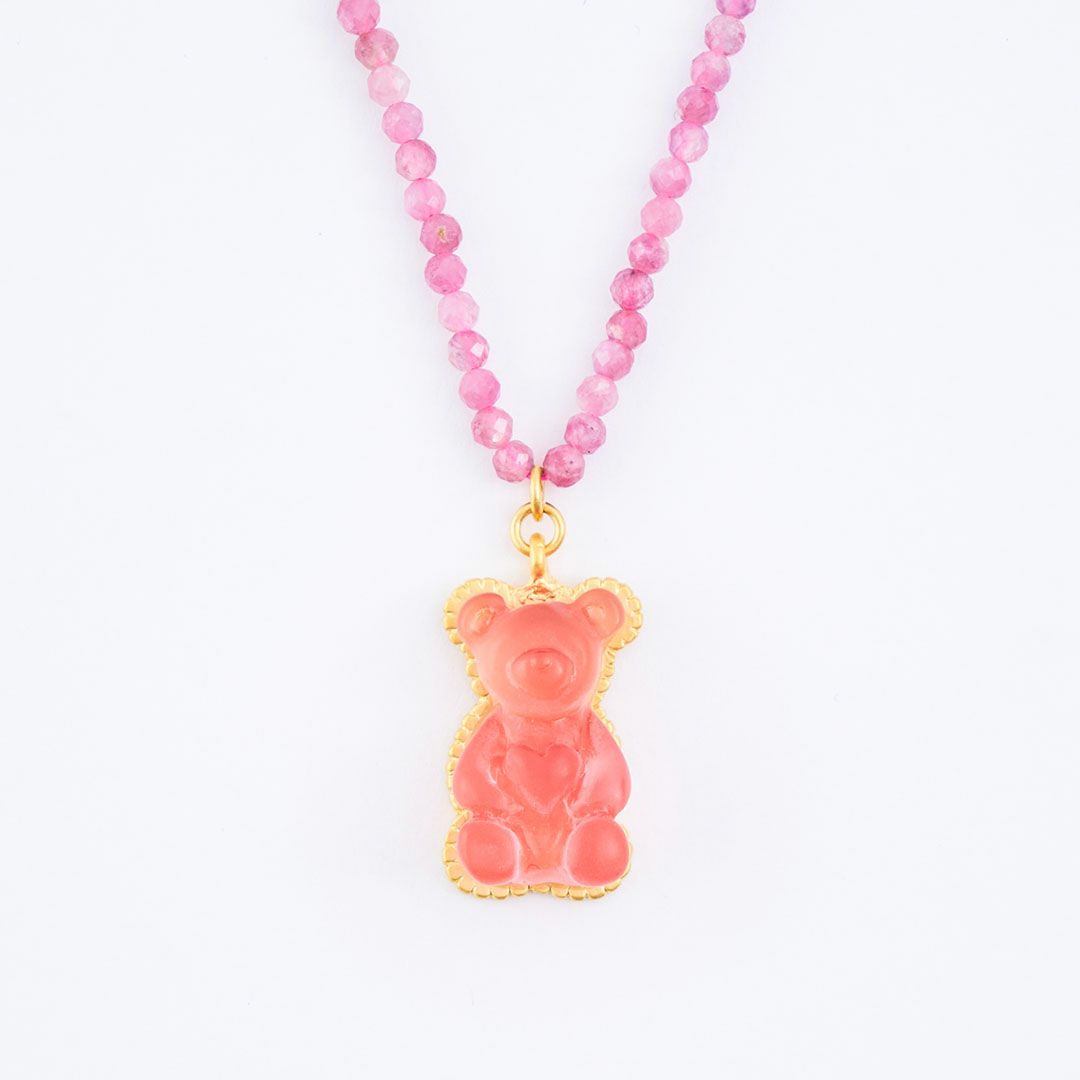 天然石ジュエリー　ピンクトルマリン　テディベアグミ　ネックレス