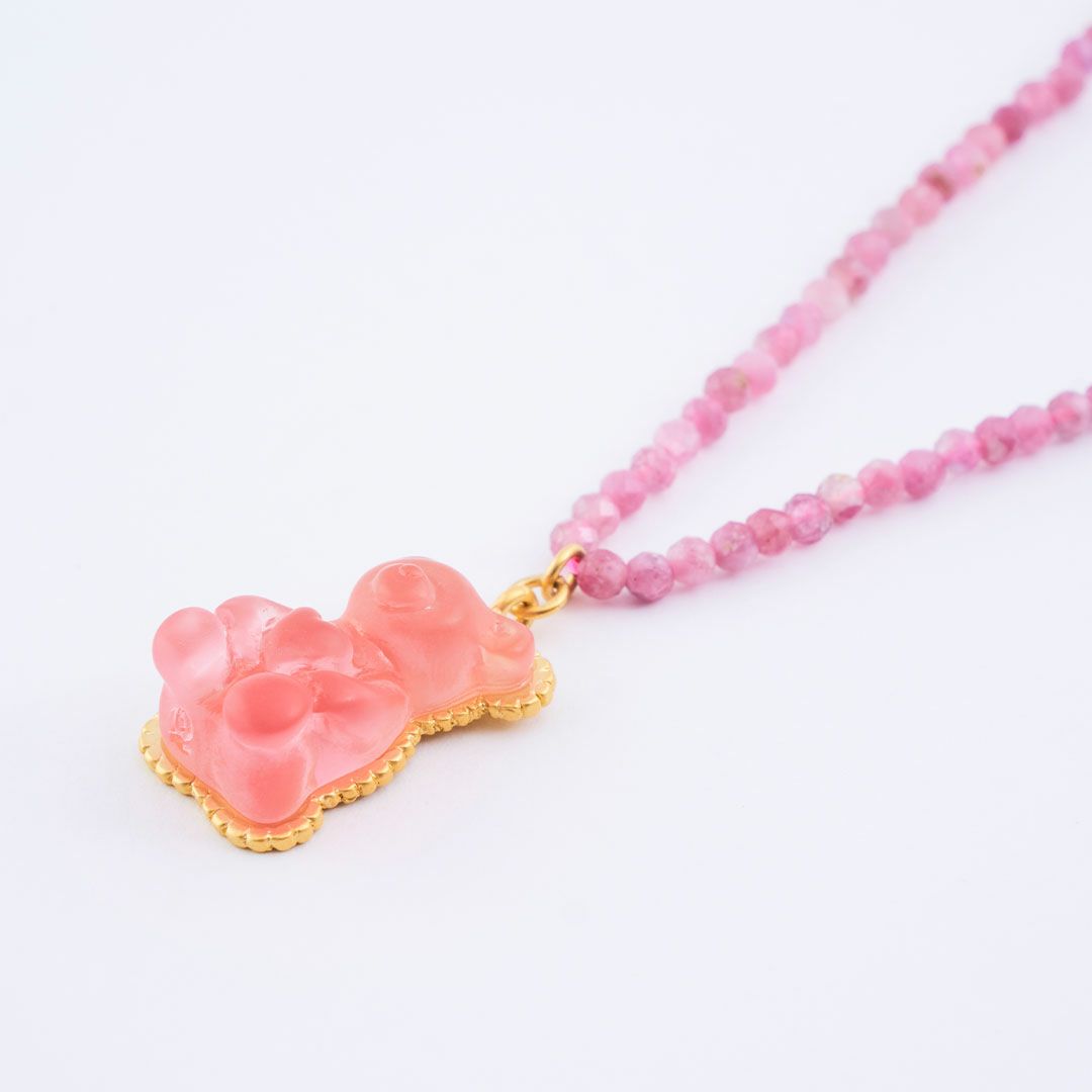 天然石ジュエリー　ピンクトルマリン　テディベアグミ　ネックレス