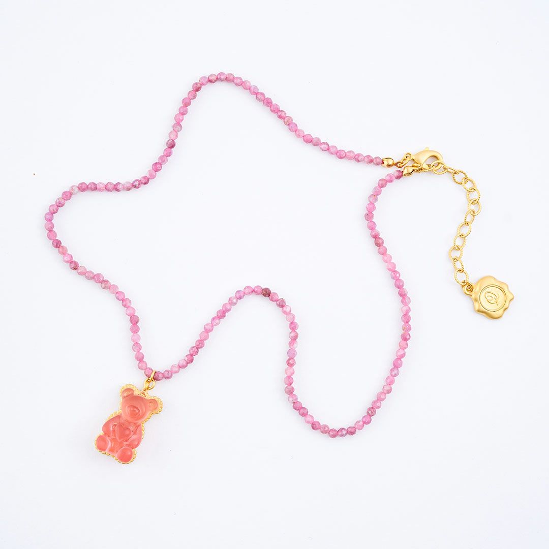 天然石ジュエリー　ピンクトルマリン　テディベアグミ　ネックレス