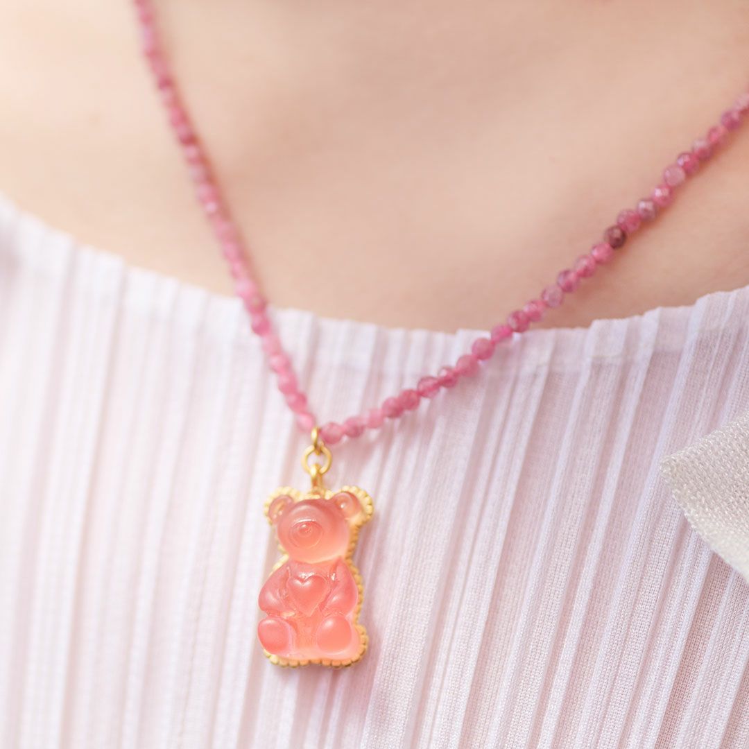 天然石ジュエリー　ピンクトルマリン　テディベアグミ　ネックレス