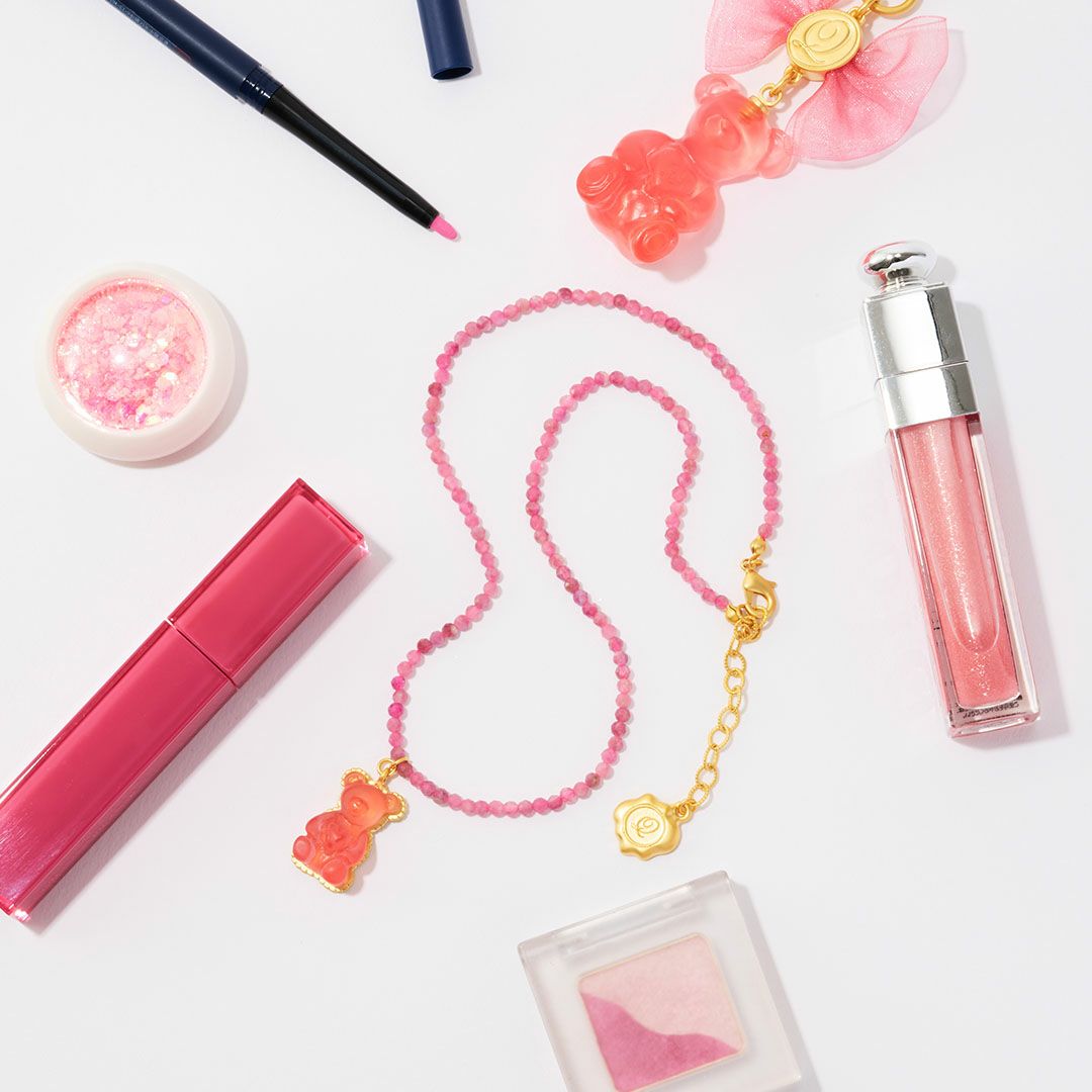 天然石ジュエリー　ピンクトルマリン　テディベアグミ　ネックレス