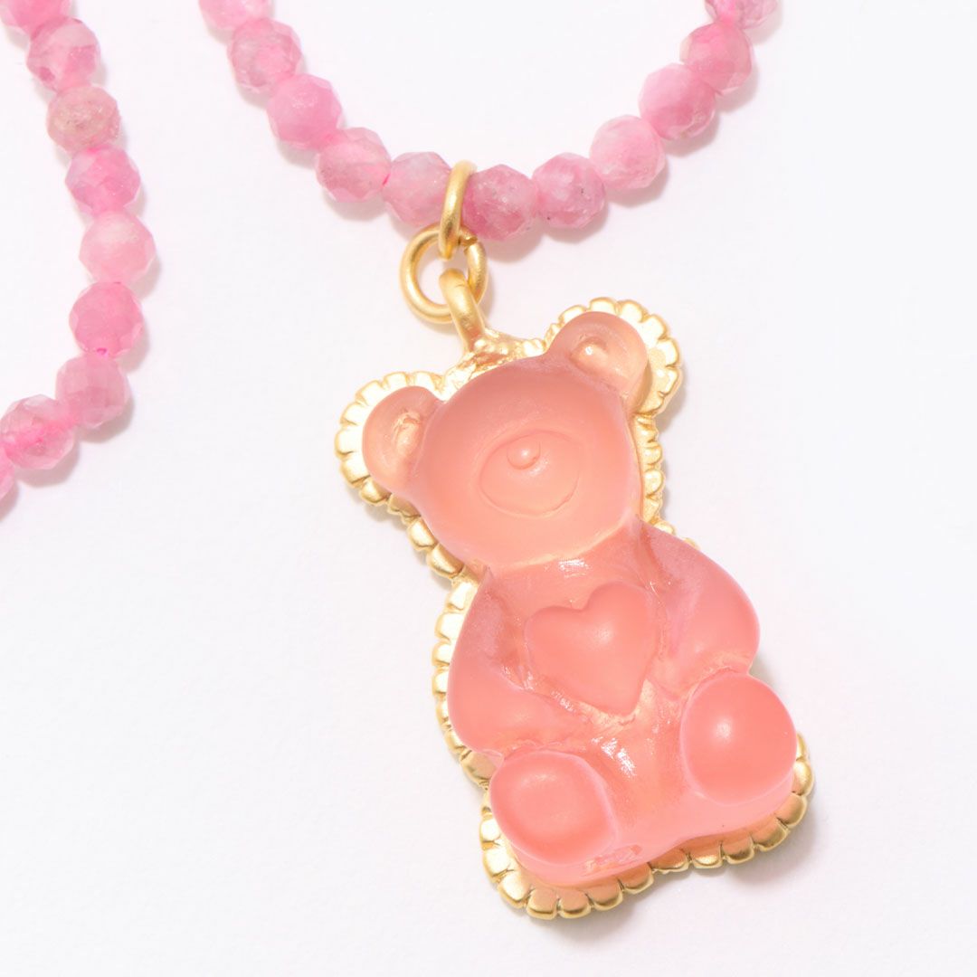 天然石ジュエリー　ピンクトルマリン　テディベアグミ　ネックレス