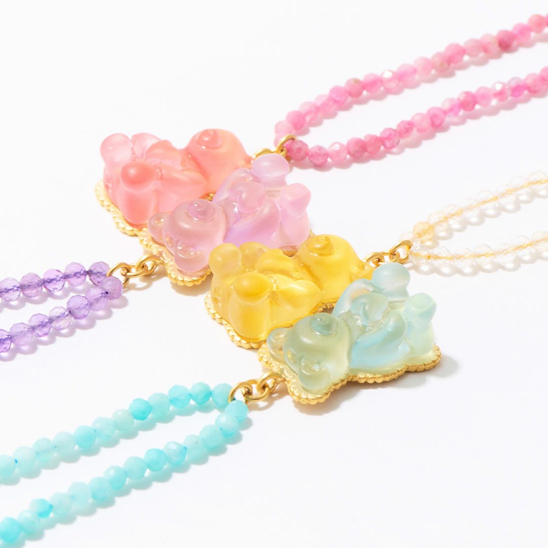 天然石ジュエリー　ピンクトルマリン　テディベアグミ　ネックレス