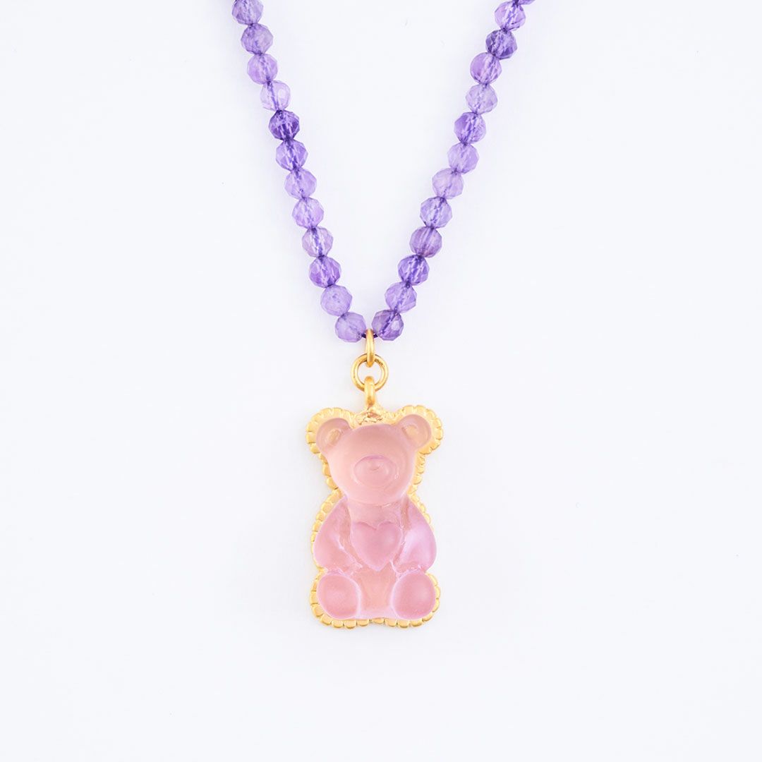 天然石ジュエリー　アメジスト　テディベアグミ　ネックレス