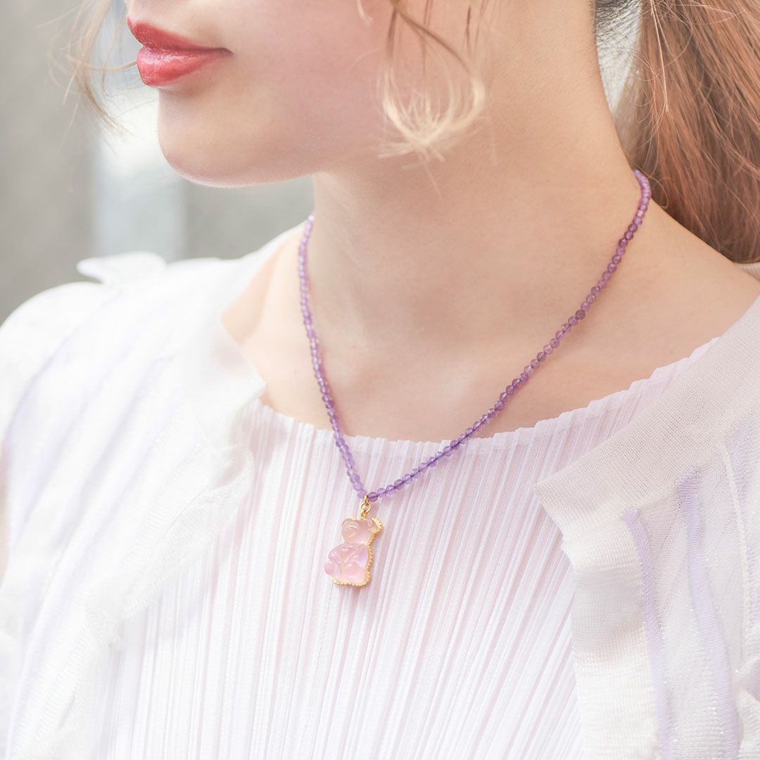 天然石ジュエリー　アメジスト　テディベアグミ　ネックレス