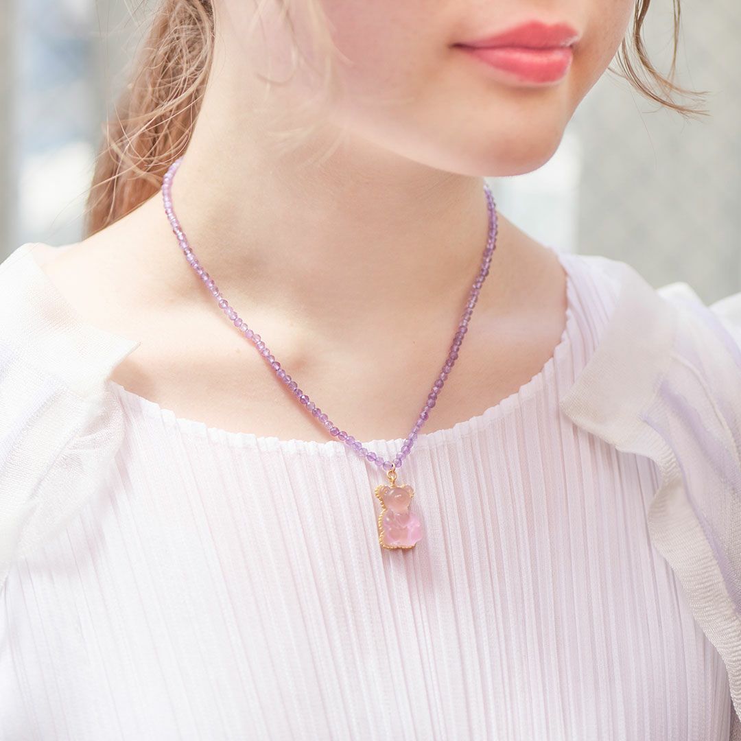 天然石ジュエリー　アメジスト　テディベアグミ　ネックレス