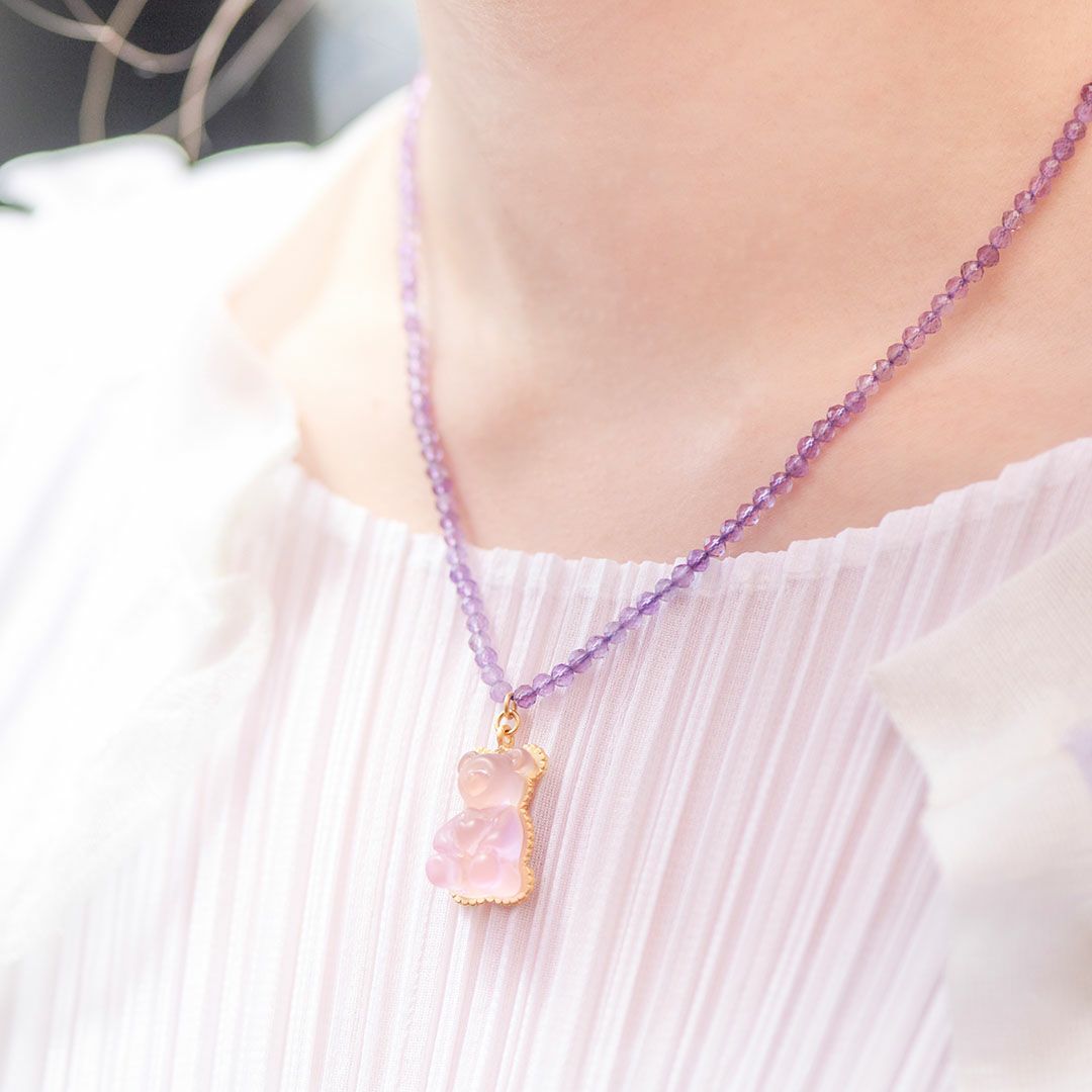 天然石ジュエリー　アメジスト　テディベアグミ　ネックレス