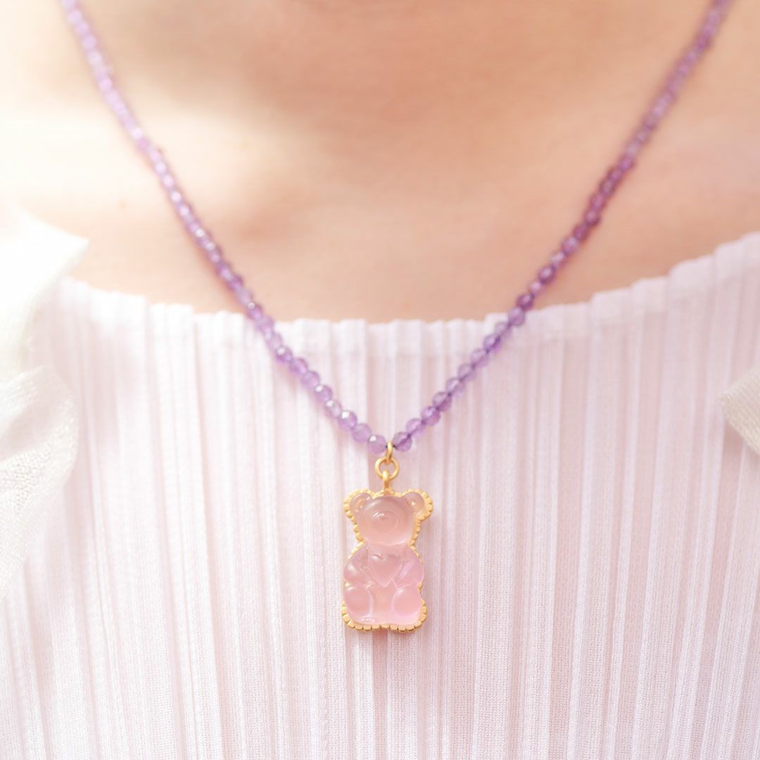 天然石ジュエリー　アメジスト　テディベアグミ　ネックレス