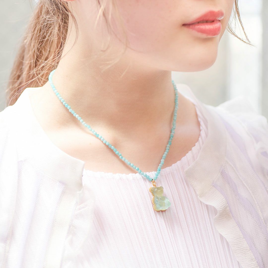 天然石ジュエリー　アマゾナイト　テディベアグミ　ネックレス